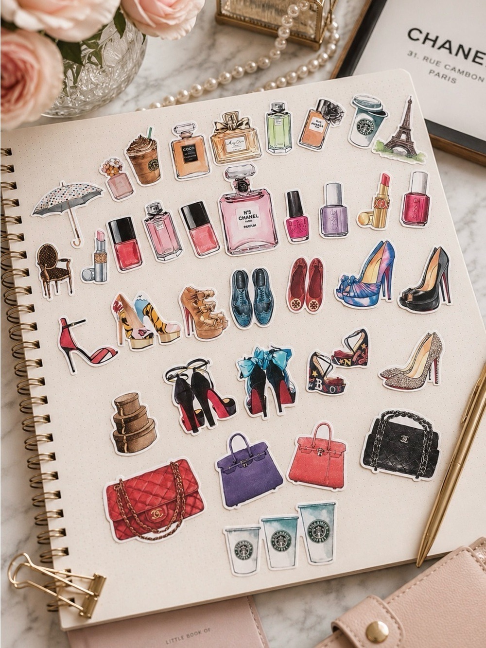 Luxury Fashion Scrapbook Stickers Designer-Inspired Handbags Heels Journaling